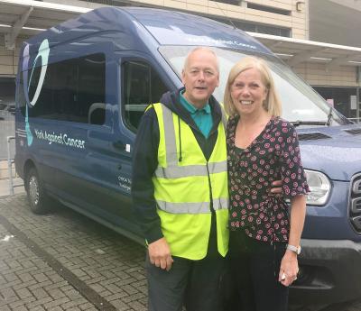 Lucy with Ian, one of our drivers, during her radiotherapy journeys
