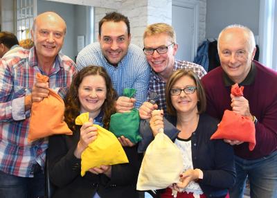 From left, Brian HUghes, Fiona Frame, John Forsyth, David Harper, Julie Russell and Richard Smith  celebrate the success of the race