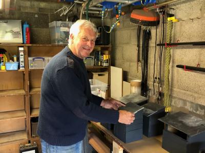 John Laverack at work on his bird boxes