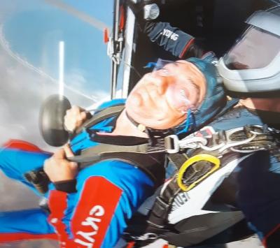 Simon about to leap from the plane