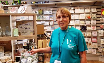 Sue volunteering in our hospital shop