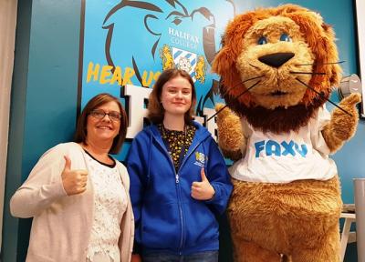 Our boss Julie Russell with Mary Taylor Lewis and Faxy the lion mascot