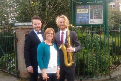 Organiser Martin Lettin, YAC general manager Julie Russell and musician Alex James at the Joseph Rowntree Theatre